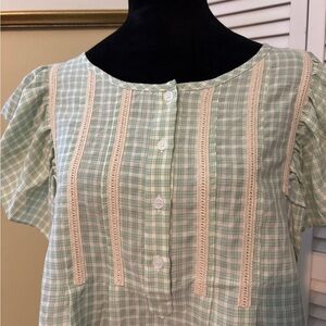 Mint Checkered Blouse with Button Accents